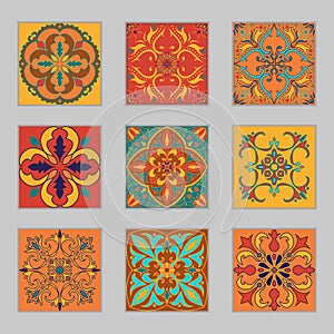 Set of vector Portuguese tiles. Beautiful colored patterns for design and fashion with decorative elements