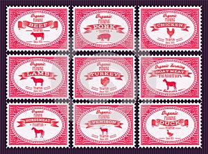 Set of vector Postage stamps with farm animals