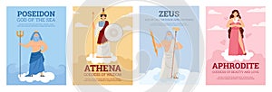 Set of vector posters with olympian goddesses and gods ancient greek mythology