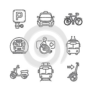 Set of vector public transport icons in ketch style