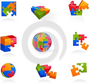 Set of vector puzzle icons and logos