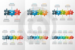 Set of vector puzzle style timeline infographic templates