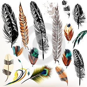 Set of vector realistic colorful feathers