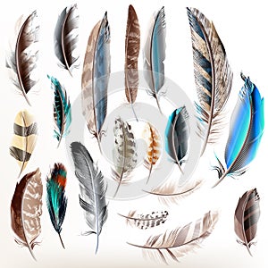 Set of vector realistic colorful feathers