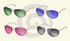 Set vector realistic sunglasses, eye glasses collection, isolate