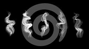 Set of vector realistic swirling hookah smoke.