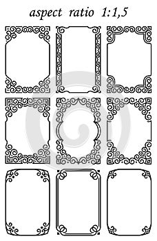Set of vector rectangular frames in oriental linear style isolated on white background