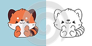 Set Vector Red Panda Multicolored and Black and White. Kawaii Clip Art Baby Animal. Cute Vector Illustration of a Kawaii