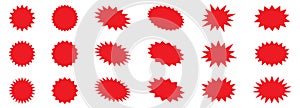 Set of vector red starburst, sunburst badges. Shopping labels collection. Special offer price tag. Sale or discount sticker.