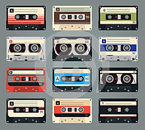 Set of vector retro audio cassettes photo