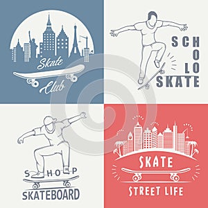 Set Vector Retro Skateboarding Logo and Badge