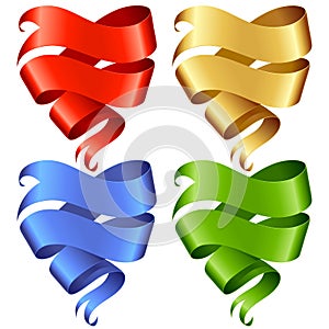 Set of vector Ribbon banner in the shape of heart