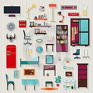 Set of vector rooms furnitures of house . photo