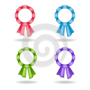 Set of vector rosettes. Decoration from rose, blue, green, violet ribbons.