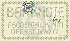 Set of vector rounded upper case alphabet letters isolated created using guilloche pattern, microprint tracery. Can be used in po