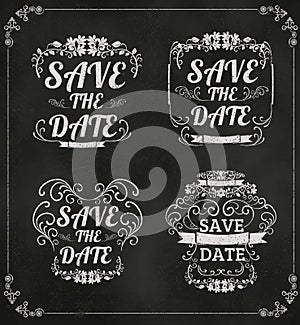 Set of vector Save The Date Wedding invitation Card On Blackboar