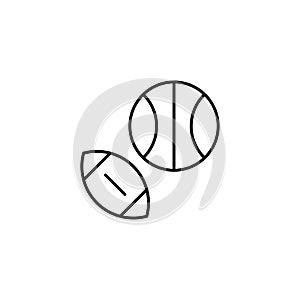 Set of vector school theme icons. Sport education concept black ball pictogram for rugby, football, volleyball, basketball