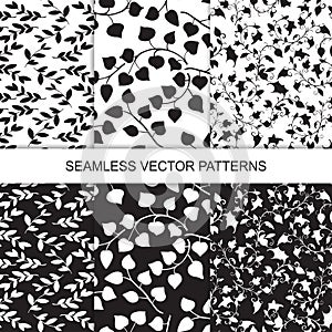Set of vector seamless floral pattern with leaves