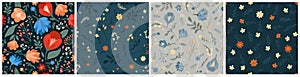 Set of vector seamless floral patterns.