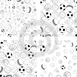 Set of Vector seamless pattern with different Sports balls. Flat vector illustration for web design, logo, icon, app, UI