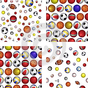 Set of Vector seamless pattern with different Sports balls. Realistic vector illustration for web, logo, icon, app, UI