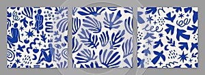 Set of vector seamless pattern include women figures and plants inspired by Matisse. Cut paper different women poses for photo