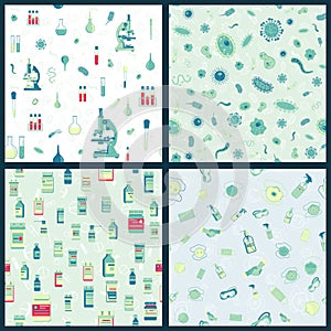 Set of vector seamless pattern with Medical supplies, accessories and attributes. For web design, logo, app, UI