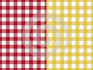 Set Vector Seamless pattern. Wide cell background red and yellow color table cloth in a cage. Abstract checkered