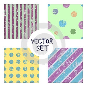 Set of vector seamless patterns Creative geometric backgrounds with lines, diagonal, circles, dots.Texture with attrition, cracks