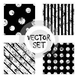 Set of vector seamless patterns Creative geometric black and white backgrounds with lines, diagonal, circles, dots. Texture with a