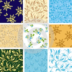 Set of vector seamless patterns with flora