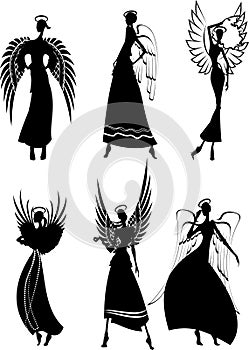 Set Of Vector Silhouette Angels