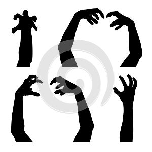 Set of vector silhouettes of scary hands suitable for Halloween