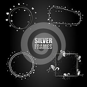 Set of vector silver metallic frames. Vector Isolated objects on a black background. Used for wedding invitations, birthday cards