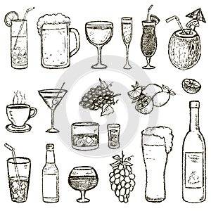 Set of vector Sketch Cocktails and Alcohol Drinks