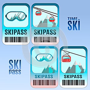 Set of vector ski pass template design.