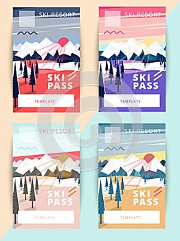 Set of vector ski pass template design. photo