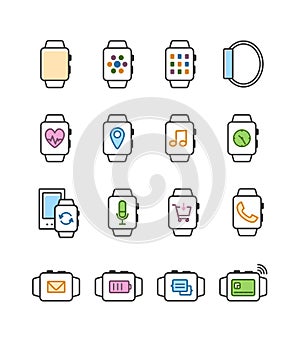 Set of vector smart watch icons. Smartwatch symbols.