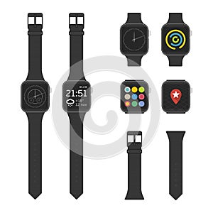 Set of vector smart watches.