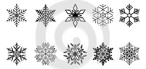 Set of vector snowflakes. Black isolated icon