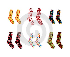 Set of vector socks of different color textures and patterns