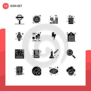 Set of 16 Vector Solid Glyphs on Grid for beat, pencil, budget, pen, box photo