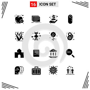 Universal Icon Symbols Group of 16 Modern Solid Glyphs of crop, audiometer, textures, ruler, gardening photo