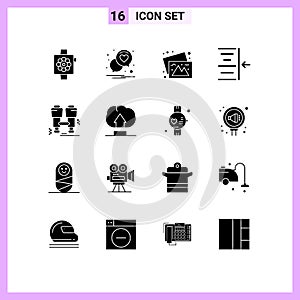 Editable Vector Line Pack of 16 Simple Solid Glyphs of explore, camp, camera, text, indent photo