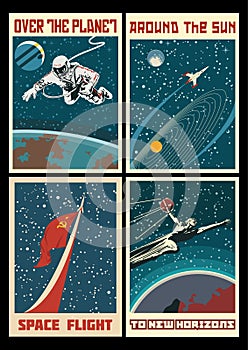 Set of Vintage USSR Space Posters photo