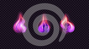 Set of vector sparkling flames. Realistic style.