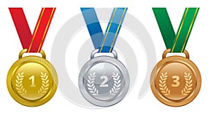 Set vector sports awards gold, silver and bronze medal. photo