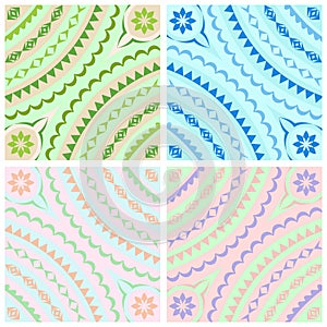 Set of vector square backgrounds of green, light blue, pink, lilac colors