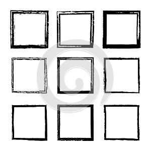 Set of vector square frames drawn by ink brushes