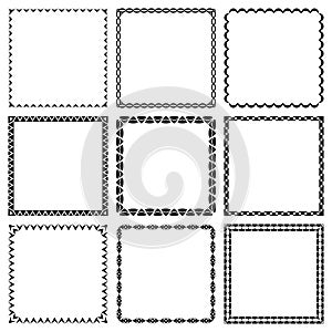 Set of vector square frames with narrow geometric ornaments
